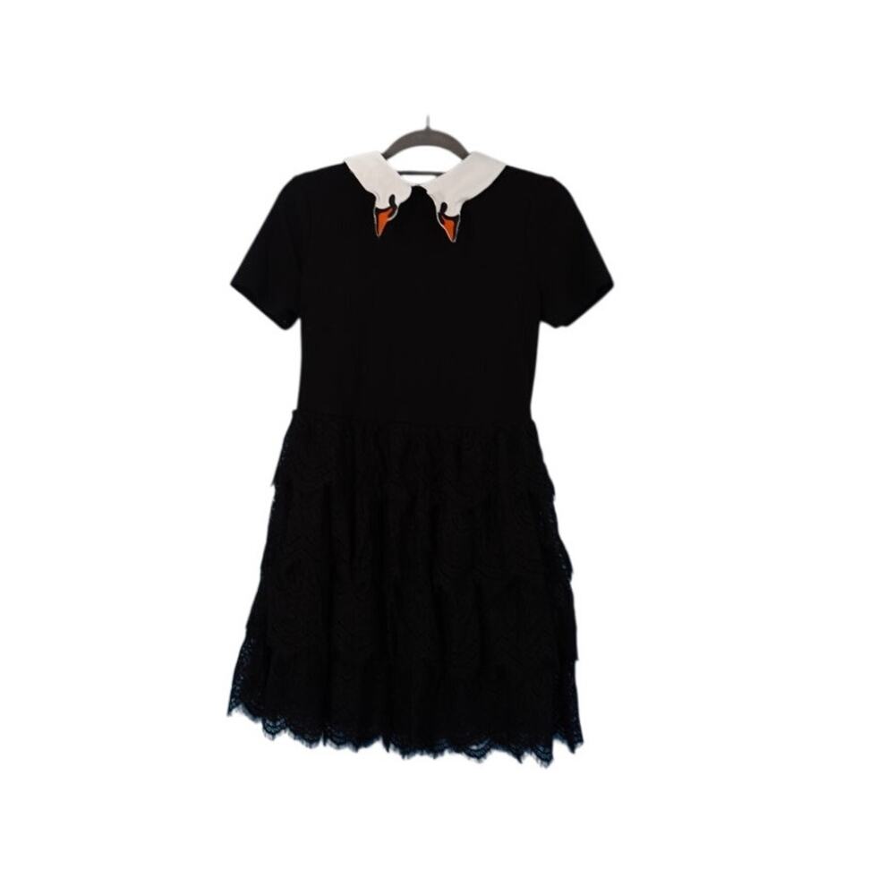 Modcloth Black Lace Swan Collar Dress Size M